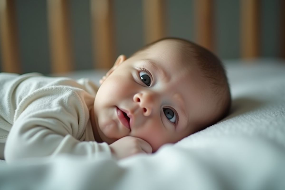 Gros plan sur un bébé dans un lit avec lumière douce