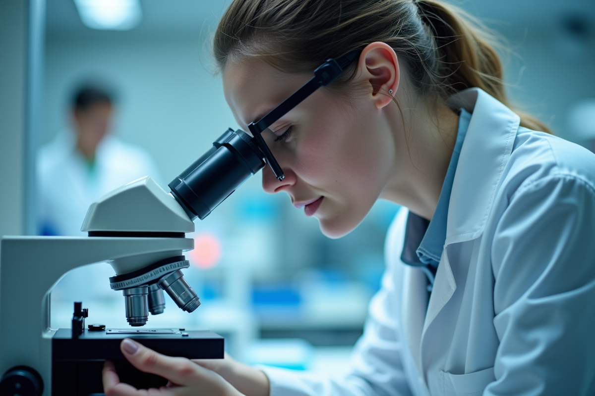 Chercheur en laboratoire analysant des cellules cancereuses