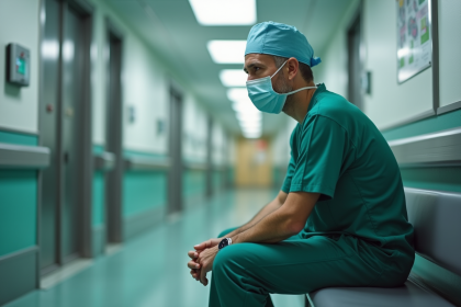 Chirurgien homme en tenue dans un couloir d'hôpital