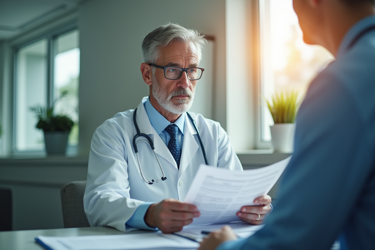 Chirurgien senior examine des dossiers médicaux en matinée