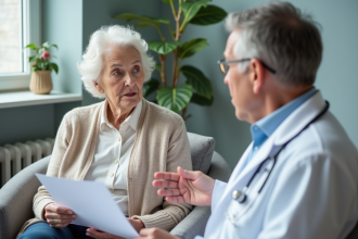 Femme âgée en consultation médicale avec un docteur