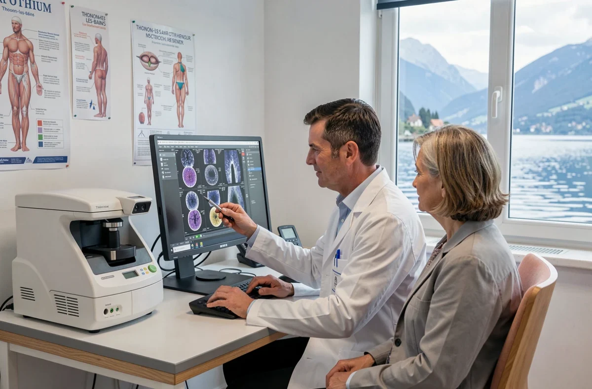 Dr Schraub Olivier, ophtalmologue à Thonon-les-Bains, analysant des scans OCT avec un patient