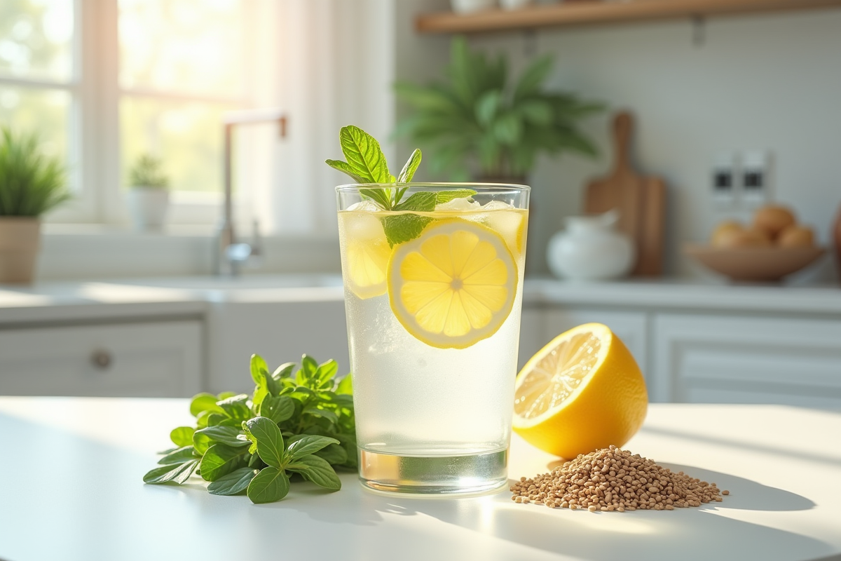 Eau de golf avec citron frais et graines de lin