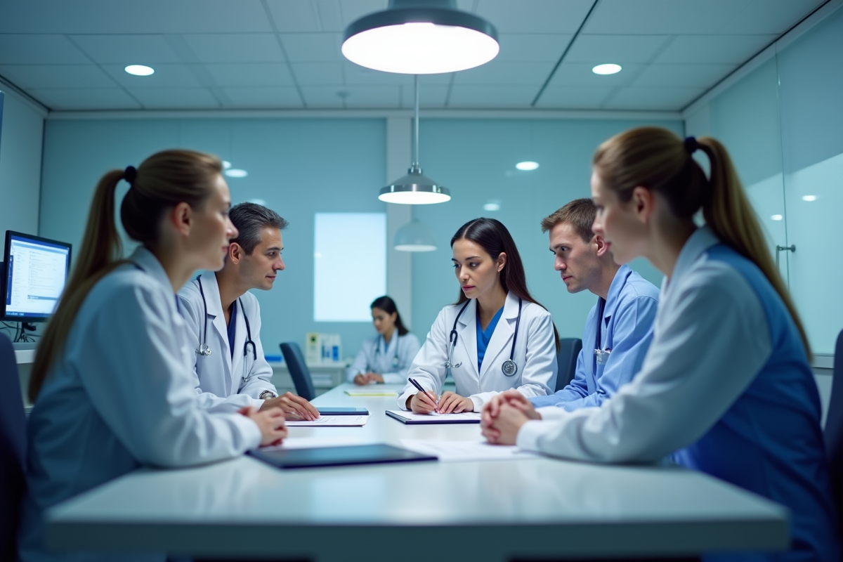 Equipe médicale collaborant dans un centre de santé moderne