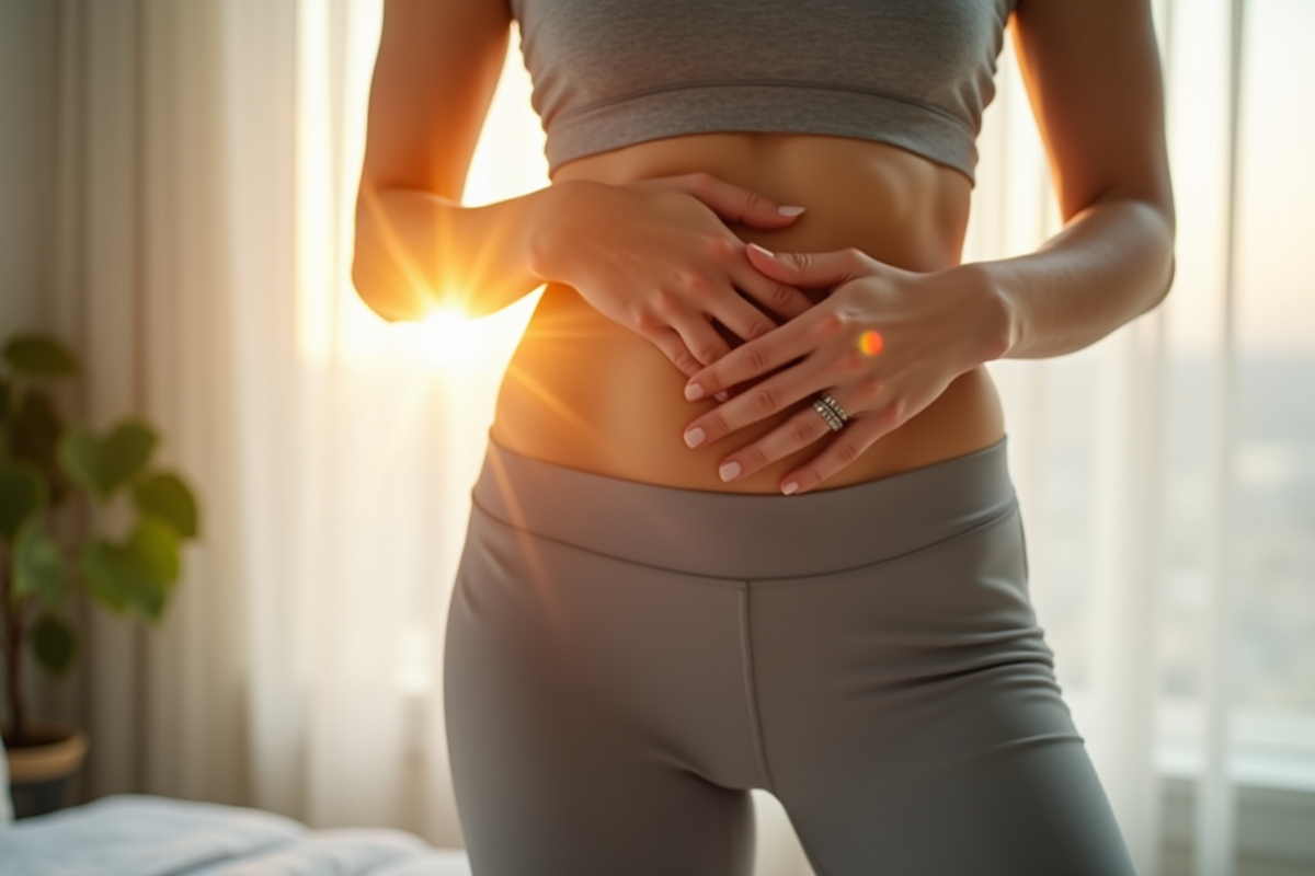 Femme debout près d'une fenêtre en tenue confortable