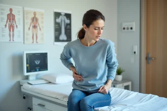 Femme de 30 ans en consultation médicale dos