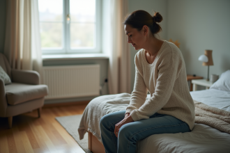 Femme assise seule dans une chambre calme et lumineuse