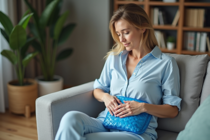Femme détendue appliquant un gel froid sur le dos