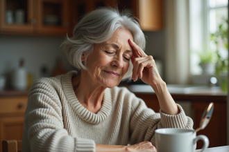 Femme mature se regardant dans un miroir à la maison
