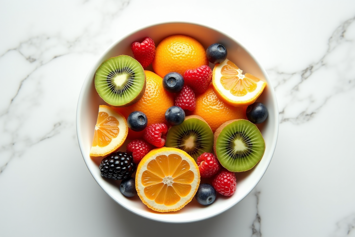 Fruits coupés en tranches dans un bol blanc