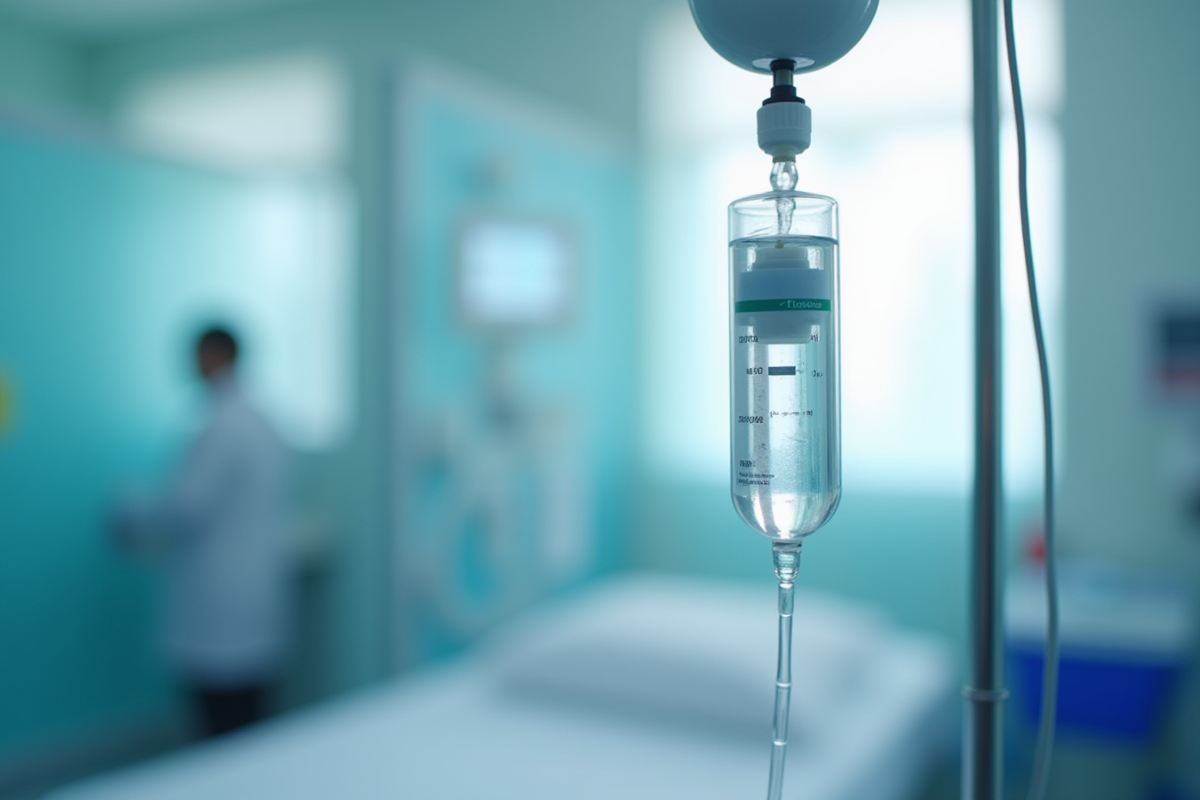 Goutte de chimiotherapie en gros plan dans un hôpital