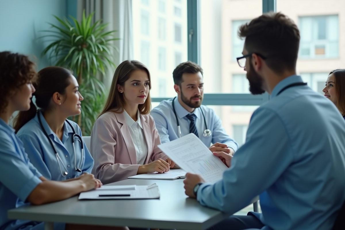 Groupe divers en consultation médicale dans un cabinet moderne
