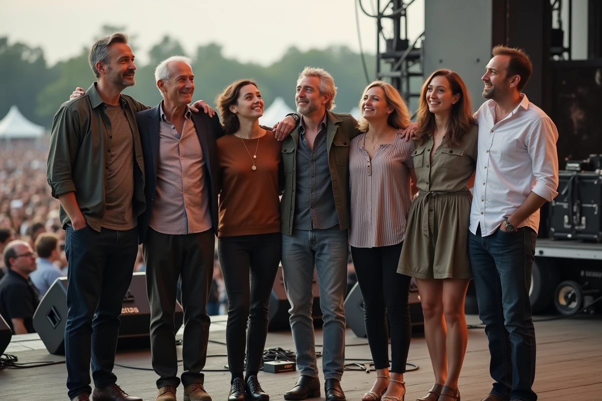 Groupe Louise Attaque sur scène après un concert en extérieur