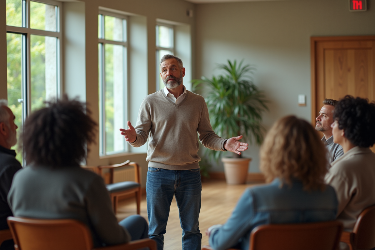Groupe de thérapie en cercle dans un centre communautaire