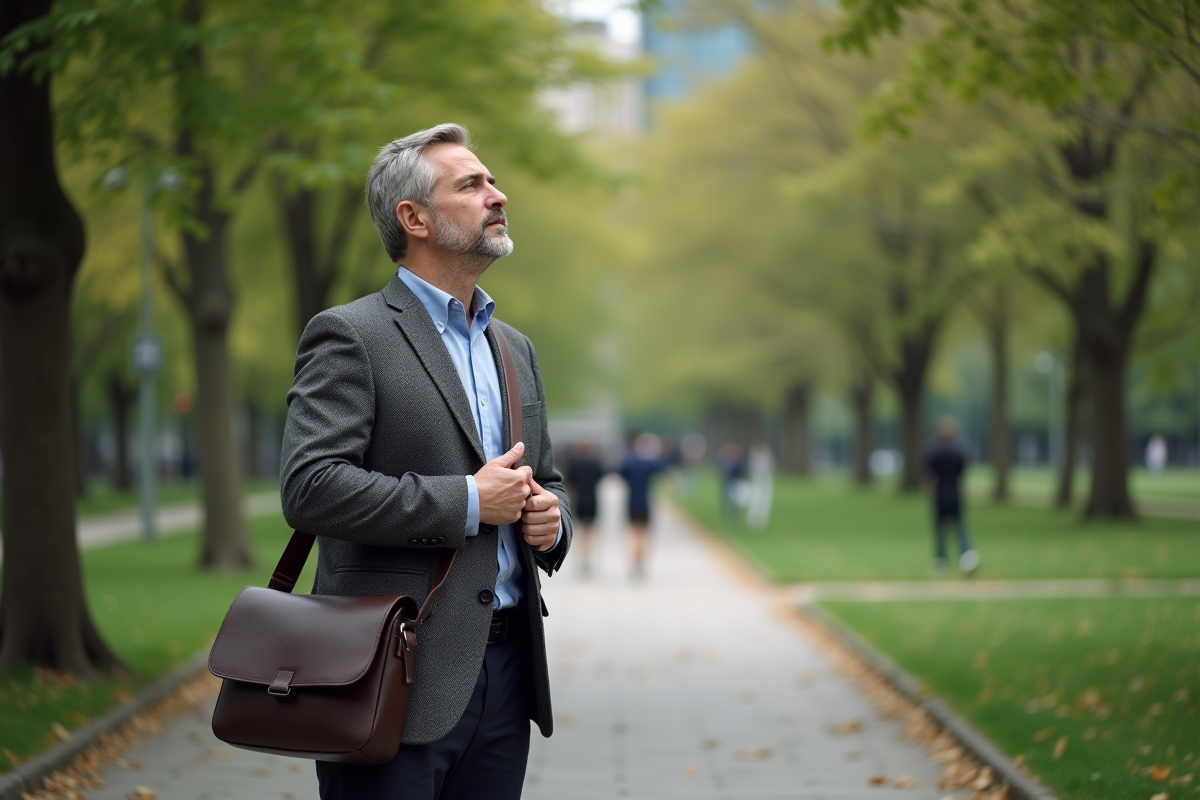 Homme méditant dans un parc urbain en pleine nature