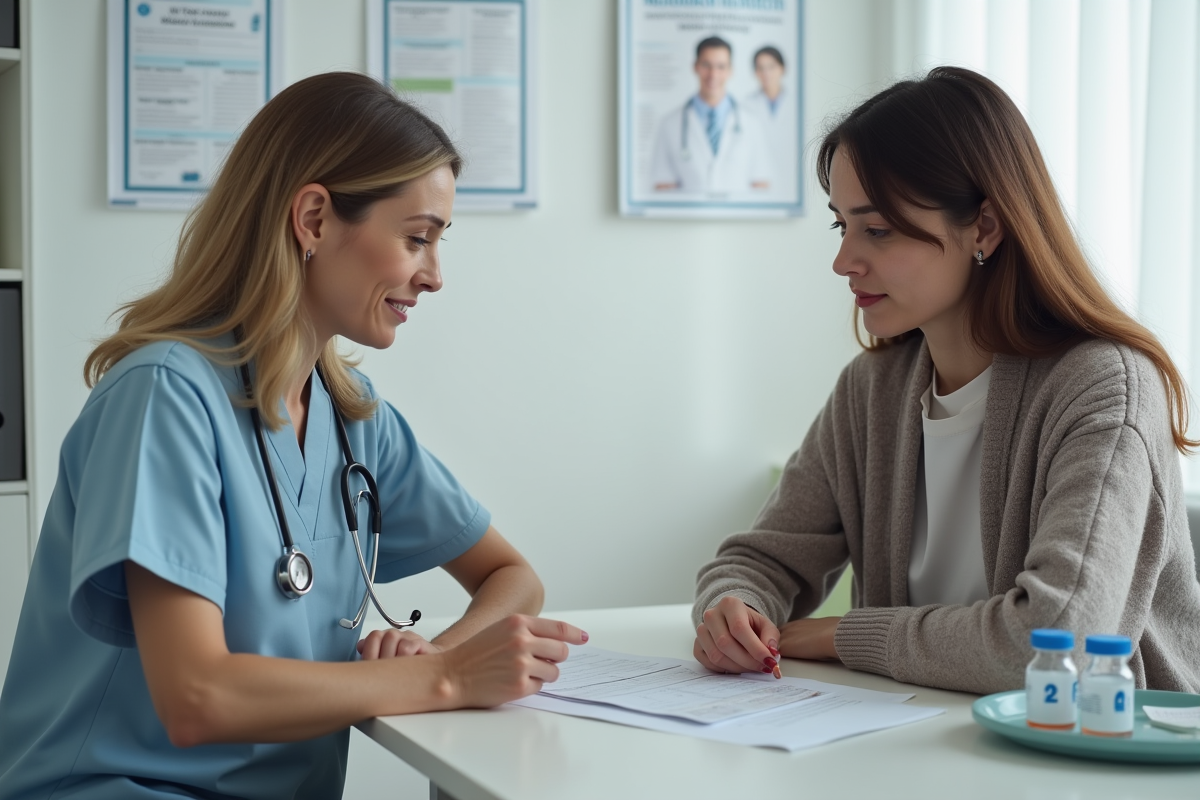 Infirmière expliquant le calendrier de vaccination à une jeune femme