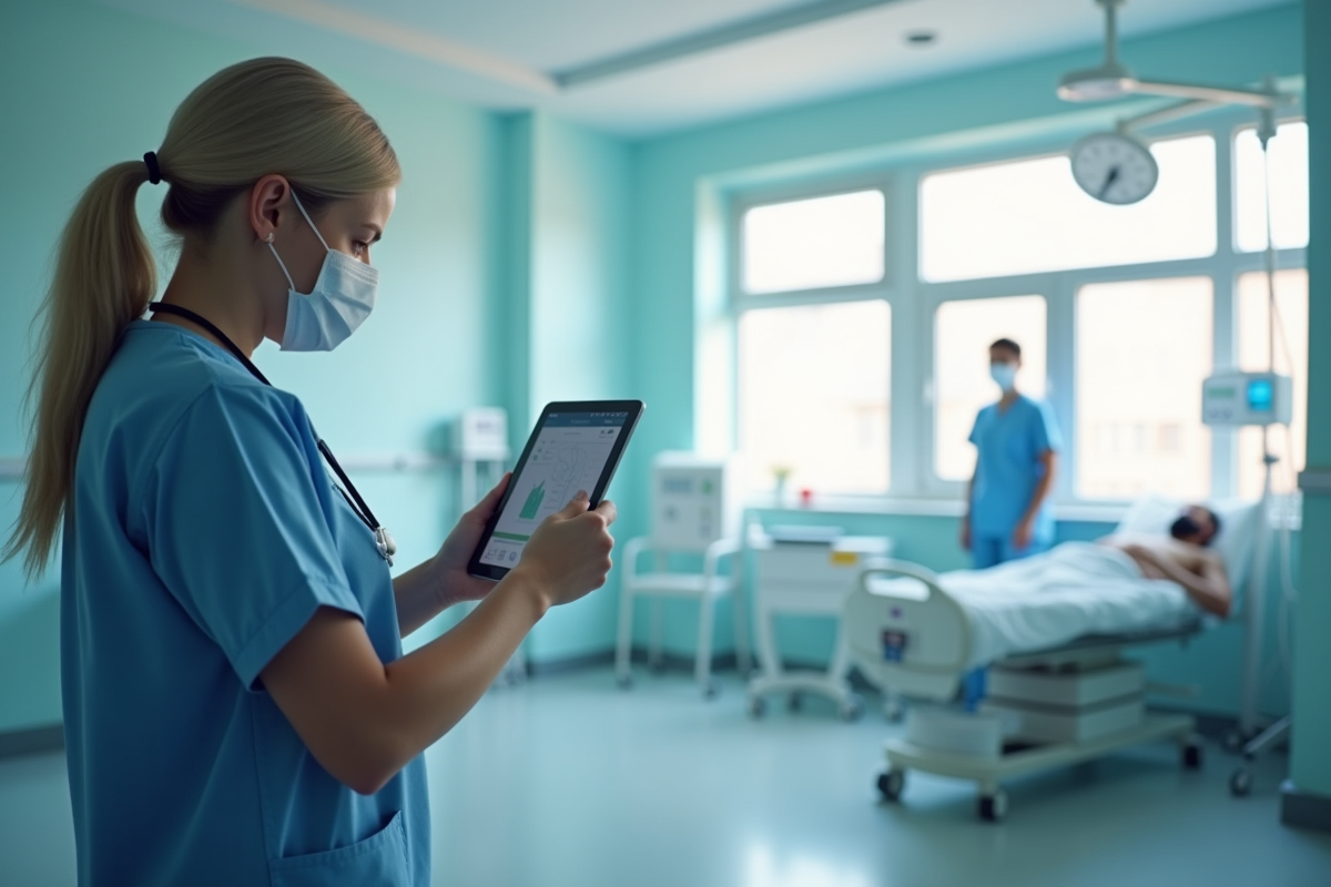 Infirmière vérifiant les signes vitaux dans un hôpital moderne