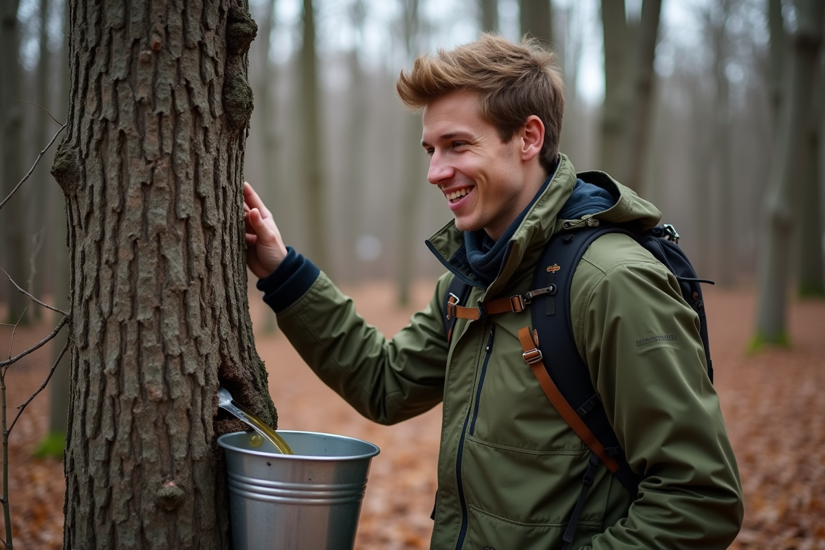 Jeune homme examine la sève d