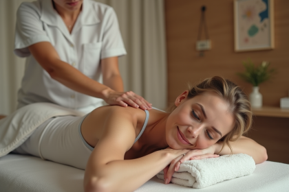 Femme détendue recevant un massage dans un centre bien etre