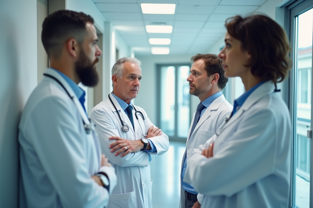 Groupe de médecins belges dans un hôpital moderne