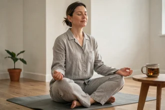 Femme pratiquant la méditation pour réduire le stress et soulager le reflux gastrique naturellement