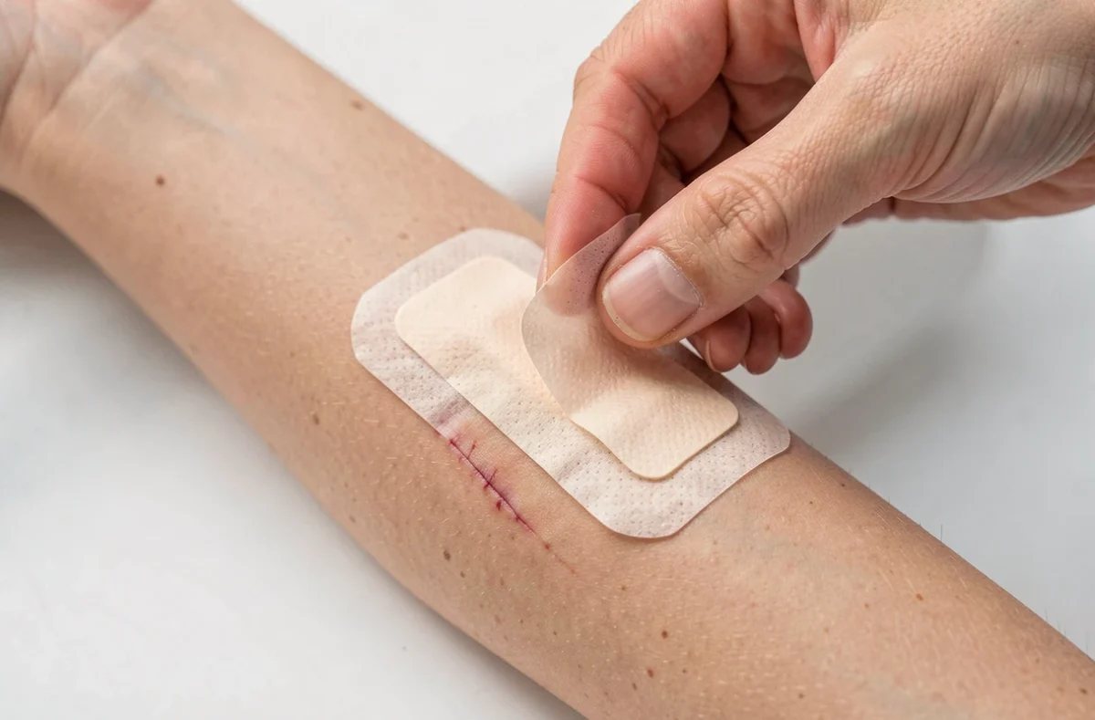 Pansement posé sur une plaie propre à l'avant-bras