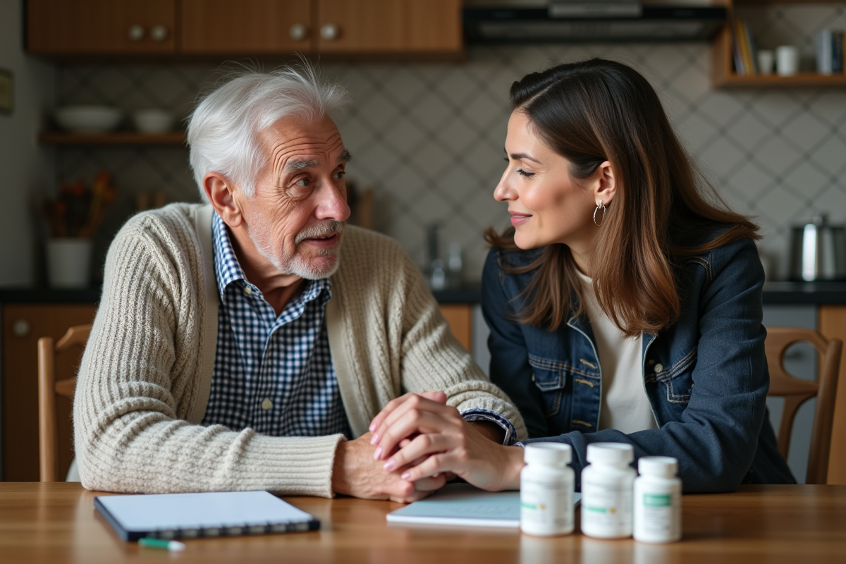 Homme âgé avec sa fille lors d